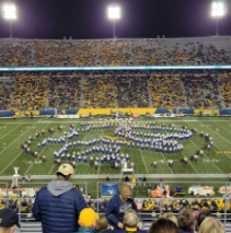 WVU Marching band performing during a halftime show