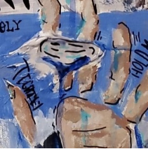 snapshot of a painting, featuring a hand