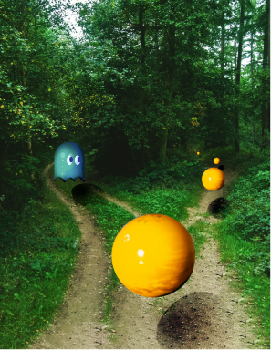 Mockup of pac man characters in the real world