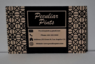 Peculiar Pints business card displaying contact information